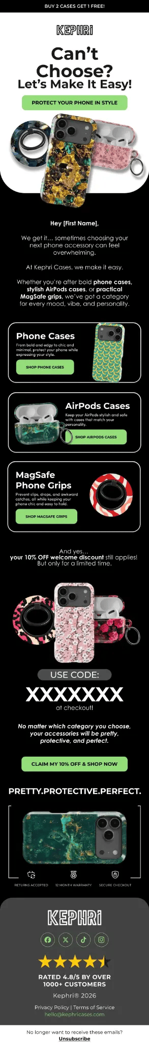 Kephiri Cases email marketing design