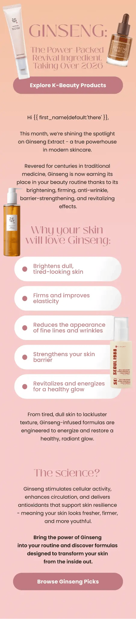 Ginseng K-Beauty email campaign design